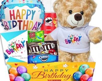 Kids Birthday Gift Basket | Teddy Bear, Balloon, Candy & Snacks