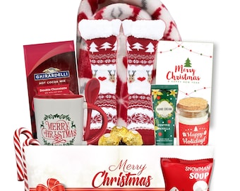 Christmas Gift Basket, Cozy Blanket, Socks, Snacks for Women