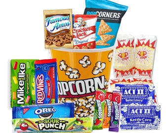 Movie Night Snacks Gift Basket, Candy & Popcorn Bucket