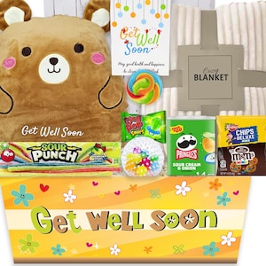 Get Well soon Gift for Kids California, care package gift, squishy pillow, Blanket, Candy Snacks gift basket, boy/girl, recovery