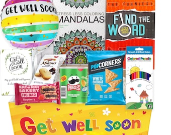 Get Well Gift Basket, Candy, Snacks, Balloon, Activity Books