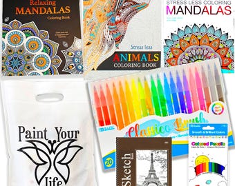 Adult Coloring Book Set | Mandalas, Art Kit for Relaxation