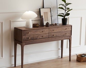 Console Table with 4 Drawers, 8-13.7" deep, 32-90" wide, Black Walnut, Entry table, Housewarming , Gift for the Home, Wedding, House Warming