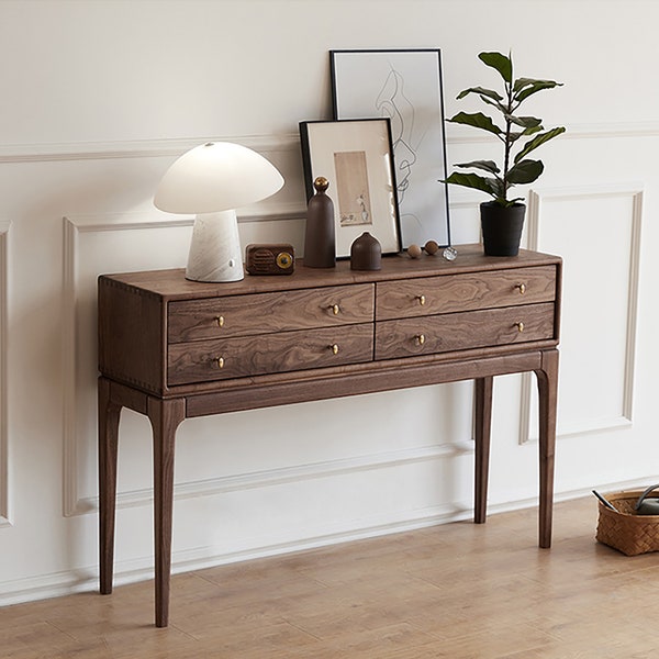 Console Table with 4 Drawers, 8-13.7" deep, 32-90" wide, Black Walnut, Entry table, Housewarming , Gift for the Home, Wedding, House Warming