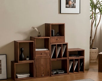 Black Walnut Record Cabinet,  Small Bookcase, Storage Rack，Housewarming Gift, Gift for the Home, Wedding Gift,  Renovation