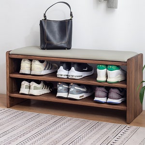 Black Walnut Shoe Rack Benchhousewarming Gift, Gift for the Home