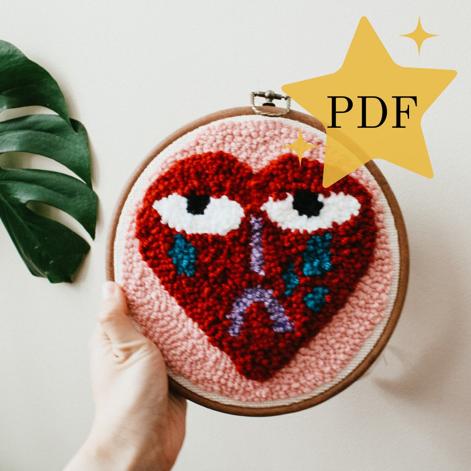 Digital punch needle pattern crying heart Etsy