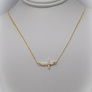 Gold Plated Cross Necklace With Cubic Zirconia