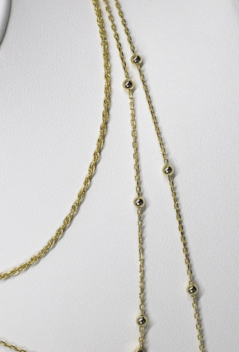 Collana Donna Doppio Strato Oro 14K - Ciondolo Bussola In Argento 925, Gioiello Delicato Con Catena Regolabile