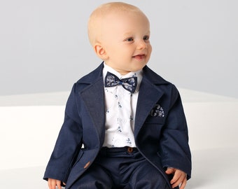 Navy Blue Toddler Suit for Boys Ring Bearer Outfit Page Boy Outfit for Wedding Photo Session