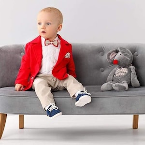 Red Blazer Suit for Boys: Ring Bearer Outfit, Wedding Photo Prop