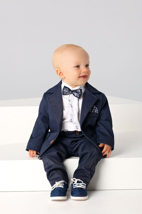 Navy Blue Suit for Boys Ring Bearer Outfit 4pcs Page Boy Outfit