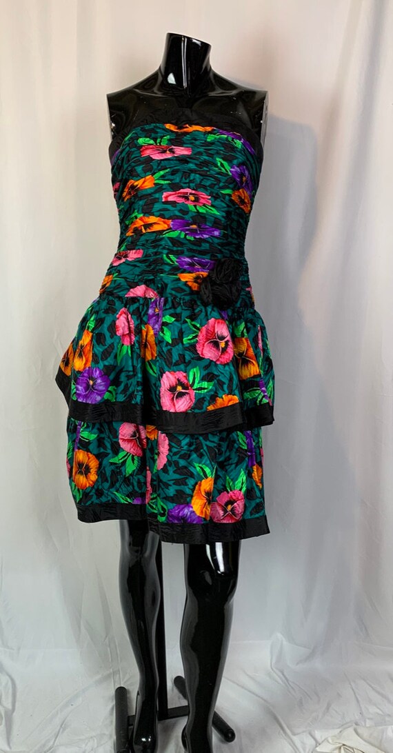 A.J. Bari Strapless Pansy Party Dress