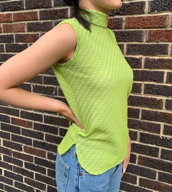 Caper Mates Chartreuse Mock Turtleneck Sleeveless Top… - Gem