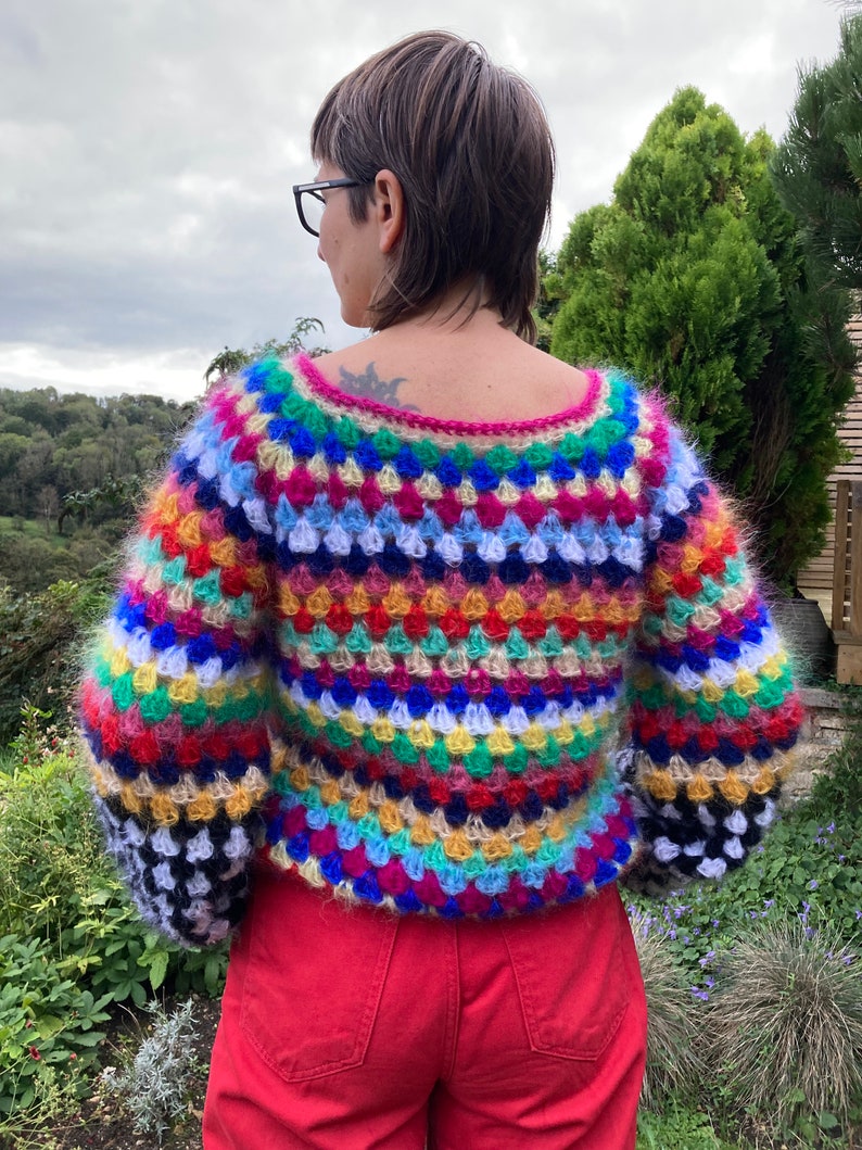 Hand Crochet Mohair Jumper, Colourful Rainbow Crochet Jumper, Mohair