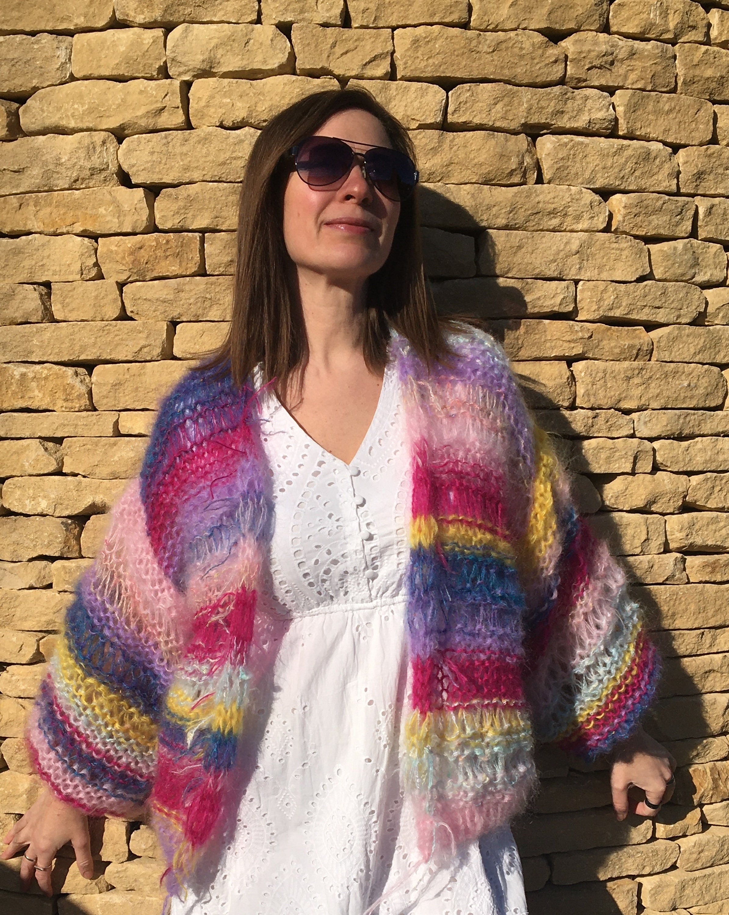 Handmade Cotswolds Boho Hand Knitted Colourful Mohair Cardigan - Etsy UK