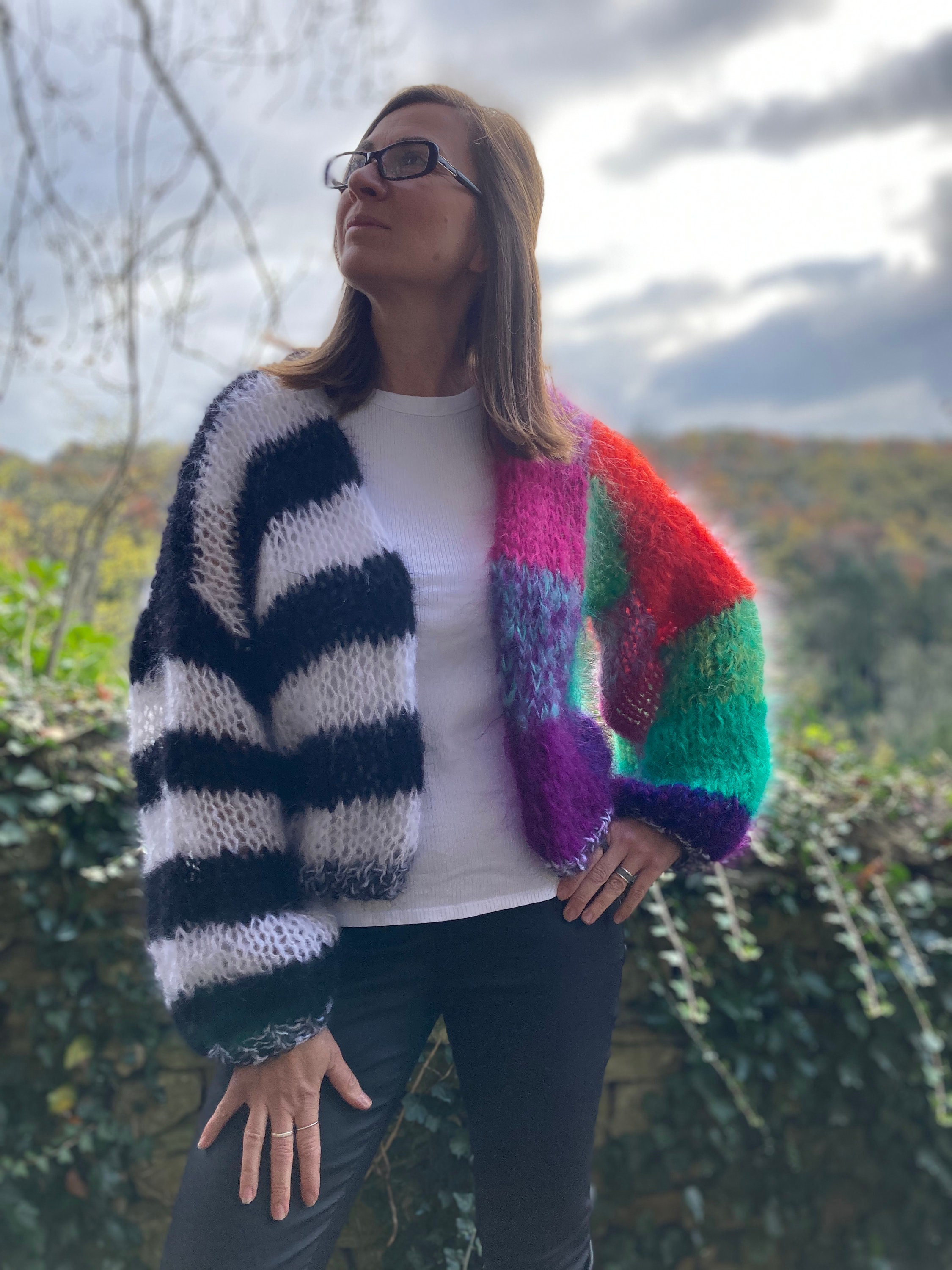Hand Knitted Patchwork Mohair Cardigan 