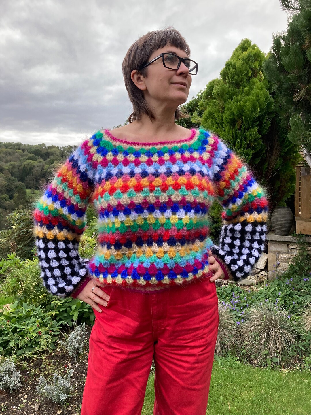 Hand Crochet Mohair Jumper, Colourful Rainbow Crochet Jumper, Mohair