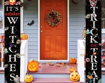 Halloween Front Porch Decoration, Trick or Treat It's October Witches Front Door Sign, Halloween Party,