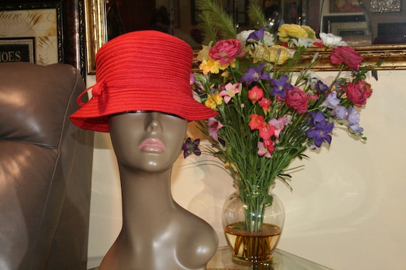 Vintage Red August Silk Paper Braided Bucket Hat - image 1