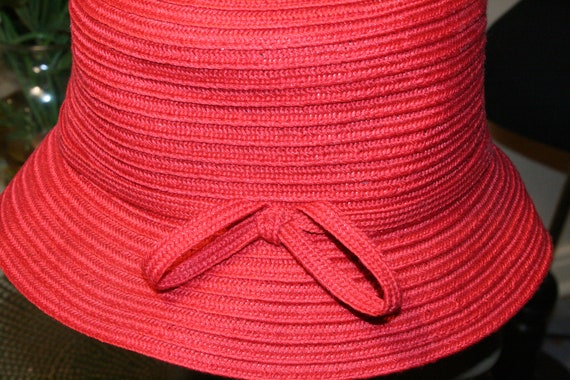 Vintage Red August Silk Paper Braided Bucket Hat - image 4