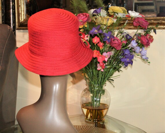 Vintage Red August Silk Paper Braided Bucket Hat - image 3