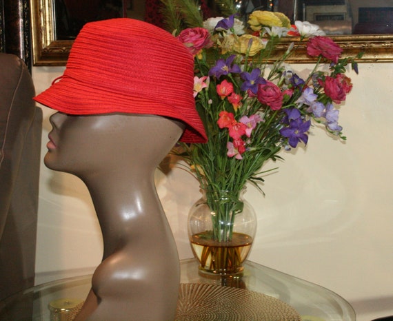 Vintage Red August Silk Paper Braided Bucket Hat - image 2