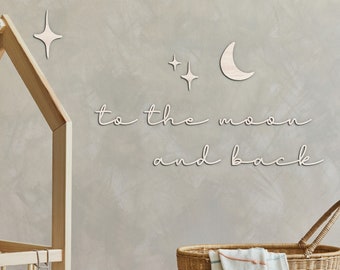 Schriftzug aus Holz | to the moon and back | Kinderzimmer Wanddeko Babyzimmer, Deko aus Holz, 3D Schriftzug