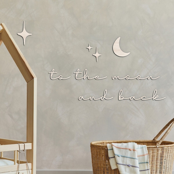 Schriftzug aus Holz | to the moon and back | Kinderzimmer Wanddeko Babyzimmer, Deko aus Holz, 3D Schriftzug