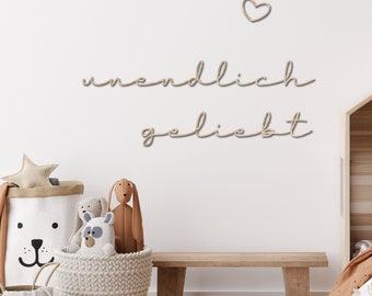 Schriftzug aus Holz | unendlich geliebt | Kinderzimmer Wanddeko Babyzimmer, Deko aus Holz, 3D Schriftzug