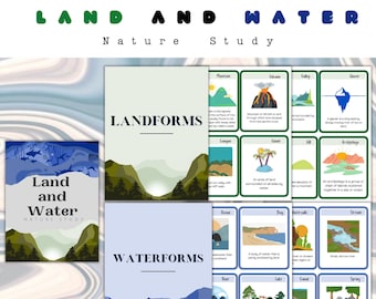 Land And Water Nature Study | Science Unit Flash Cards | Earth Science Activity | Water Forms | Land Forms | For Kids | Instant Download