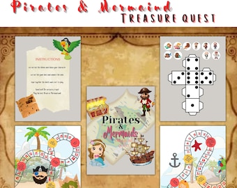 Pirates and Mermaids Treasure Quest Printable | Board Game for Kids | Treasure Map | Pirate Treasure Map | Treasure Hunt | Instant Download