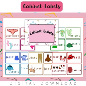 Kids Cabinet Labels Printable | Kids Drawer Labels | Kids Dresser Printable Labels | Kids Clothing Label | Closet Labels | Instant Download