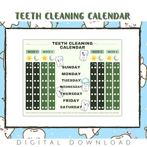 Calendario de limpieza de dientes imprimible / Tabla de cepillado de dientes - Desafío de dientes limpios para niños y adultos / Descarga instantánea