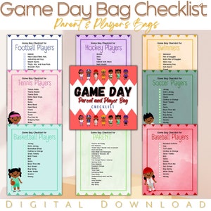 Schulsporttasche Checklisten/ Eltern und Kind Tasche Printable | Spieltagslisten
