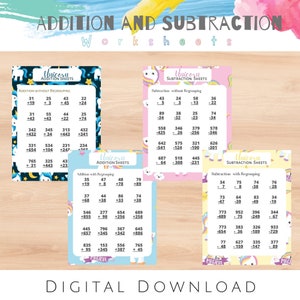 Addition and Subtraction Worksheets Printable | Double-Digit and Triple Digit Addition and Subtraction Worksheet for Kids | INSTANT DOWNLOAD