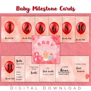 Cartes d'étape mensuelles pour bébé imprimables | Cartes d'étape mensuelles | Bébé Garçon | Jeu de cartes jalons 1-12 mois | Téléchargement instantané