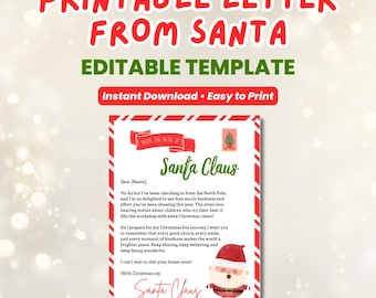 May include: A printable letter from Santa Claus with a red and white border. The letter includes the text "From the desk of Santa Claus" and a message to the recipient. The image also includes the text "Instant Download • Easy to Print."