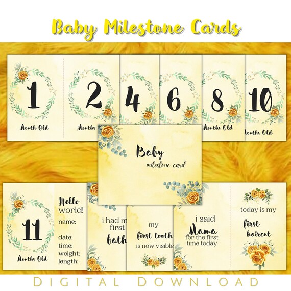 Baby Monthly Milestone Cards Printable Monthly Milestone - Etsy