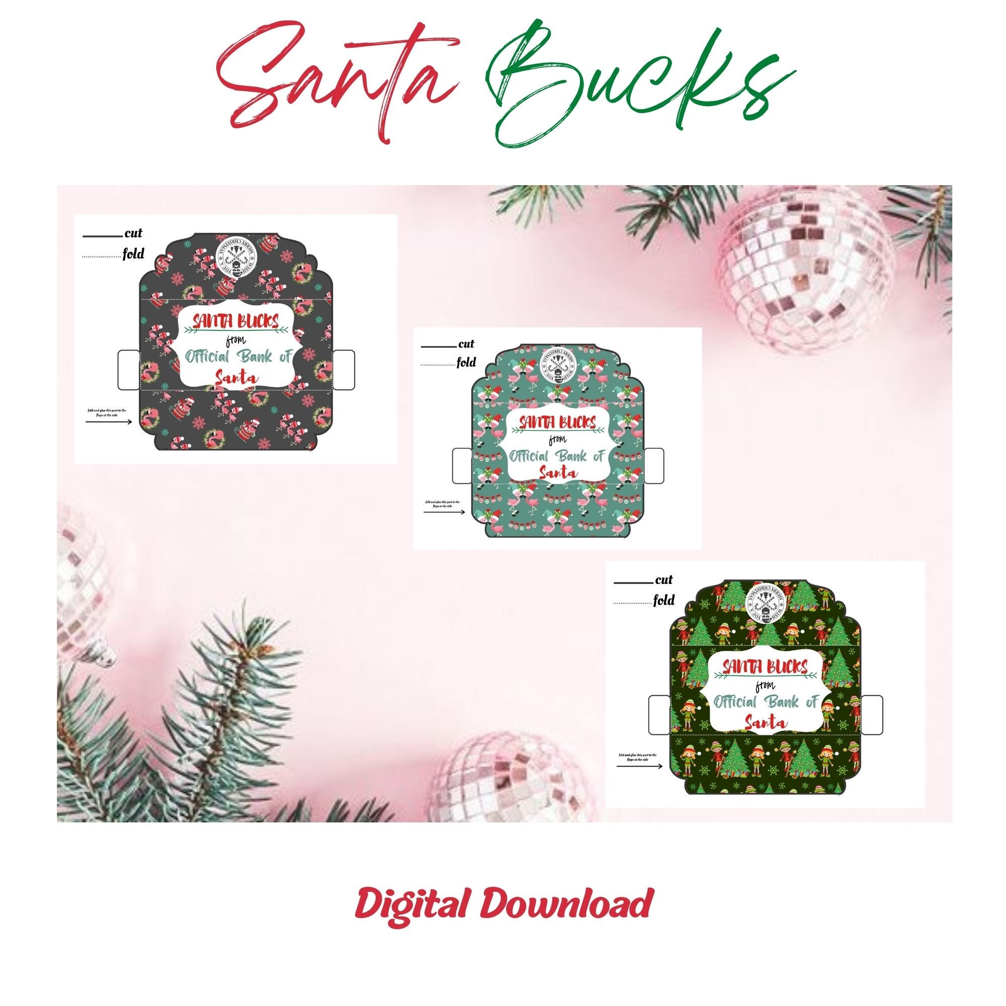 Santa Bucks Envelope Instant Download Printable Christmas Cash Santa Money Envelope Christmas ...