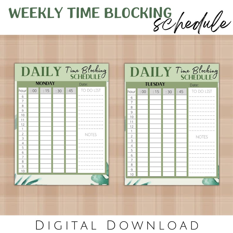 Weekly Time Blocking Planner Printable Undated Weekly Planner Daily ...