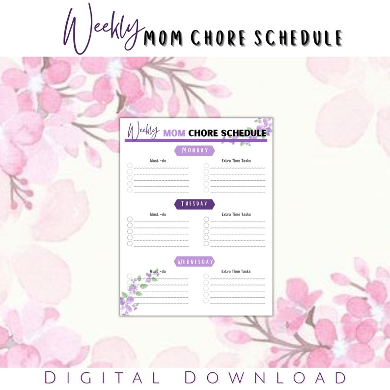 Weekly Mom Chore Schedule Printable | Weekly Cleaning Schedule | House ...