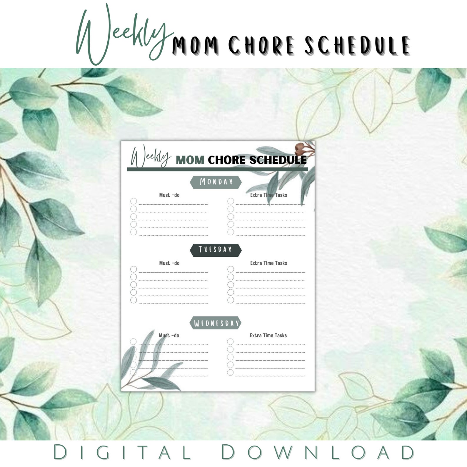 Weekly Mom Chore Schedule Printable | Weekly Cleaning Schedule | House ...
