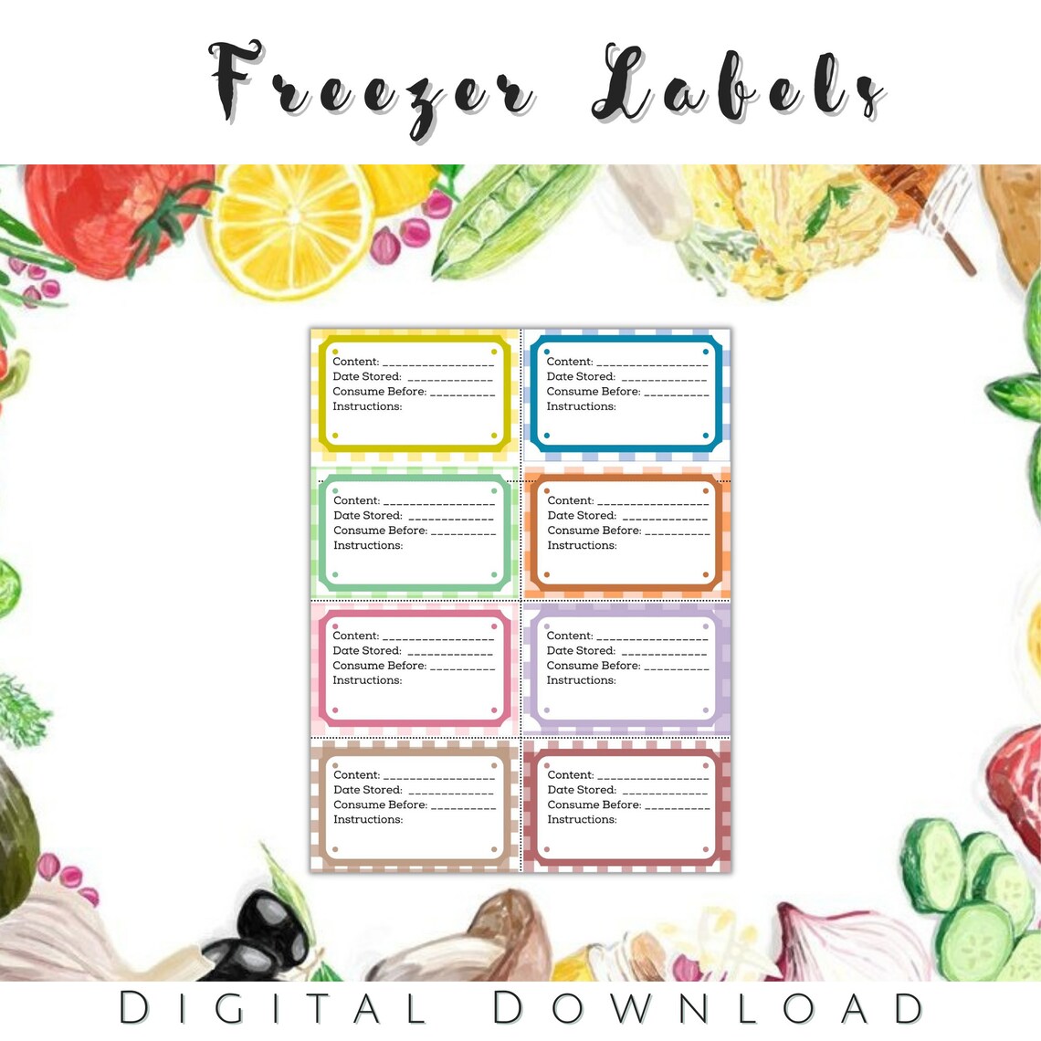 Printable Freezer Labels Food Storage Organization Supplies Freezing
