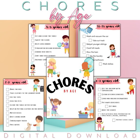Kids Chores by Age Printable Chore List Kids Chore Chart | Etsy