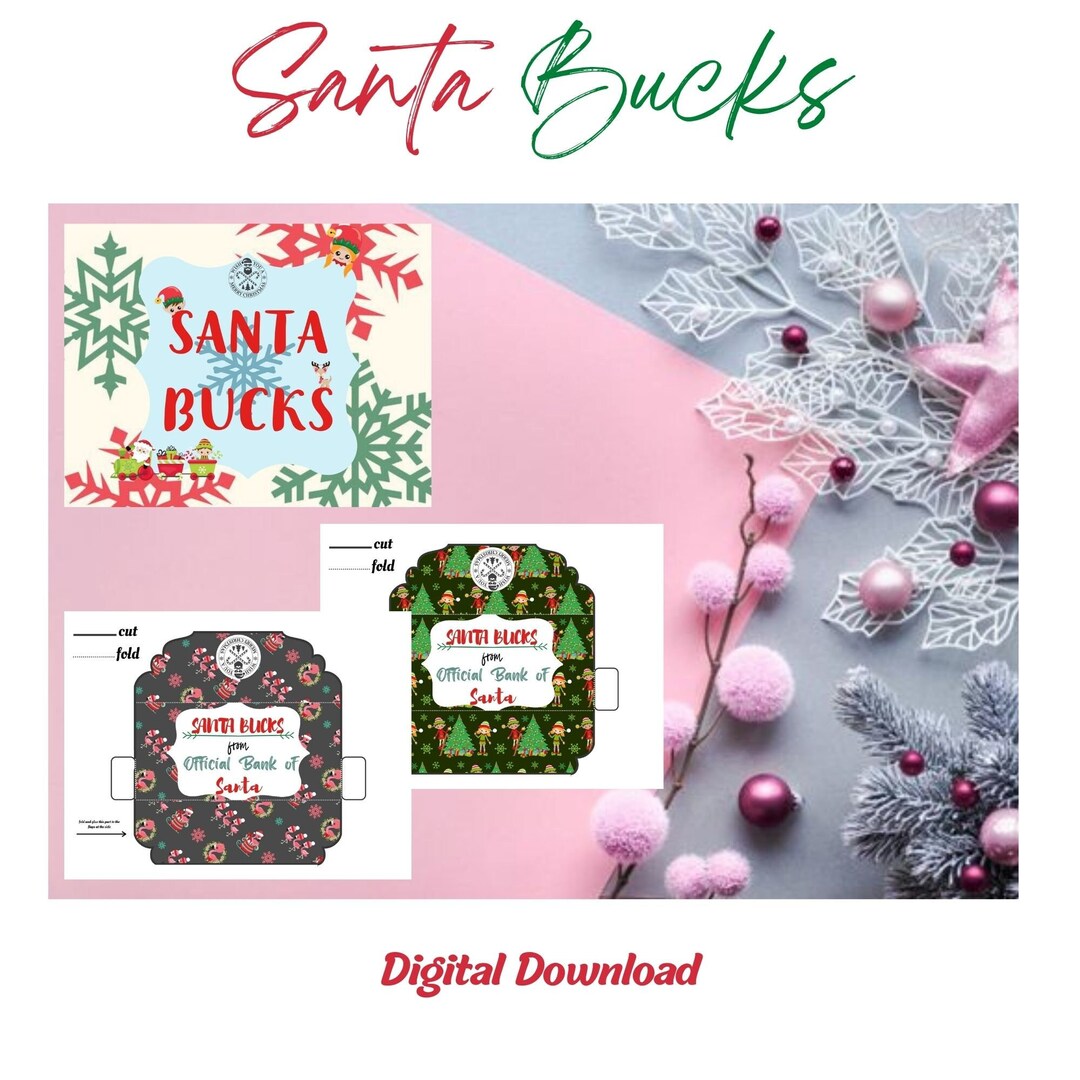 Santa Bucks Envelope Instant Download Printable Christmas Cash Santa Money Envelope Christmas ...