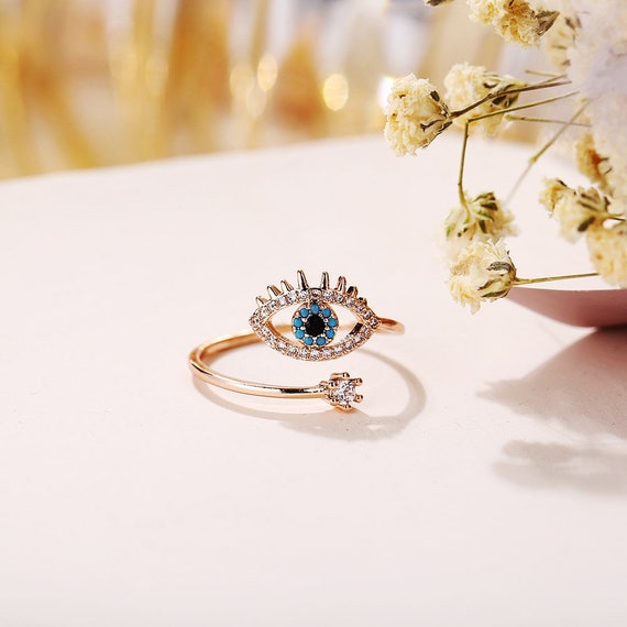 1/6 Carat Natural White & Blue With Enhanced Black Diamond Evil Eye  Anniversary Ring For Women In 14K Rose Gold Over Sterling Silver ,Ring  Size-10 - Walmart.com