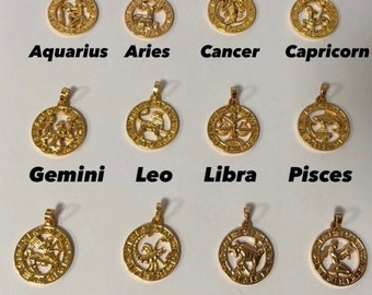 Circle Zodiac Necklace | Unisex Horoscope Birth Star Sign Coin Stainless Steel Pendant & Chain