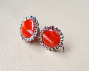 Vintage 14 K White Gold Japanese Ox-Blood Aka Coral Earrings
