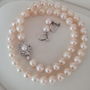 Echte Japanse AKOYA-parelketting オーロラ 真珠 天女 Topkwaliteit 8 mm + 14k oorbellen